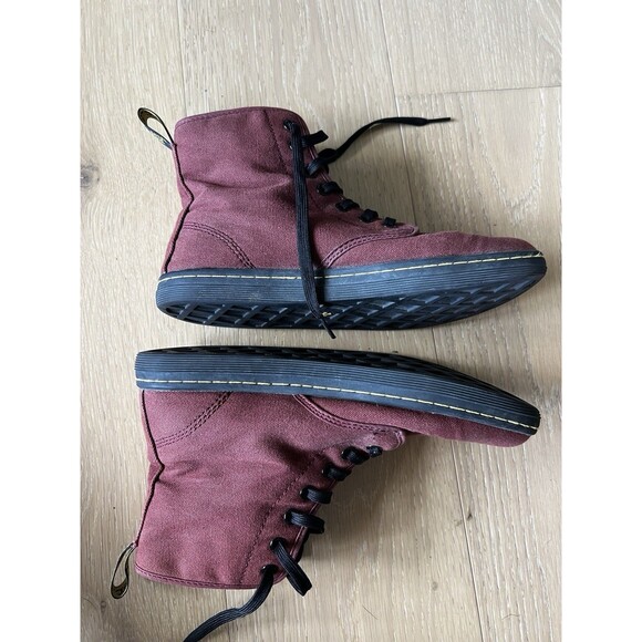 Dr Doc Martens Burgundy Red Canvas Shoreditch Lace Up Airwave Combat Boots Sz 8 - Picture 6 of 9